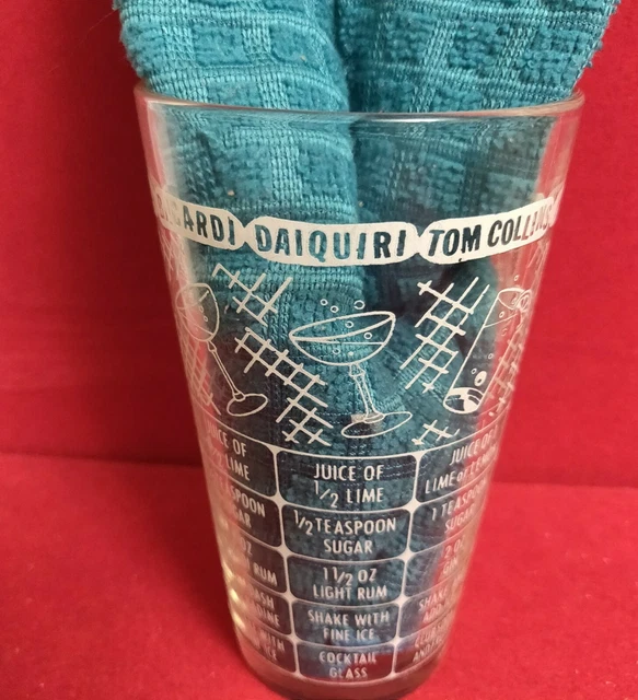 VINTAGE BARTENDER COCKTAIL Mixed Drink Recipe Glass Bacardi 12 oz White