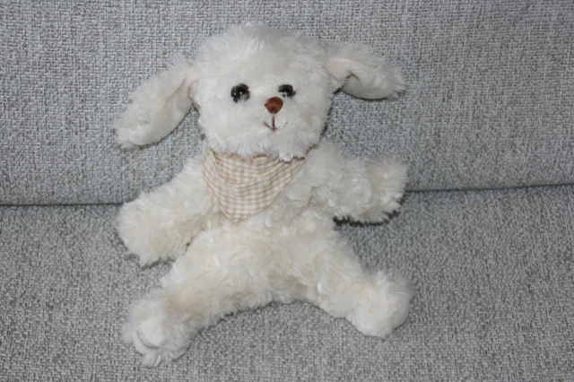 Bukowski Doudou Peluche Chien Blanc Ecru Bandana Vichy Brode Neuf