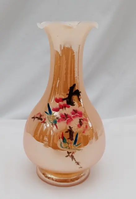 Peach, Pink Hand Painted Iridescent Lustre Vase (Height 20cm)