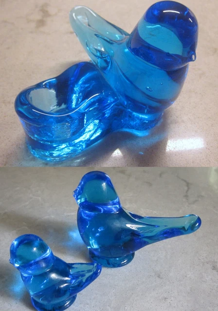 Lot 3 Glass BLUEBIRDS 1 Candleholder, signed Ron Ray Figurines 1990s No chips