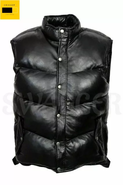 Mens Sleeveless Genuine Sheep Leather Gilet Vest Waistcoat Puffer Jacket 5 Color