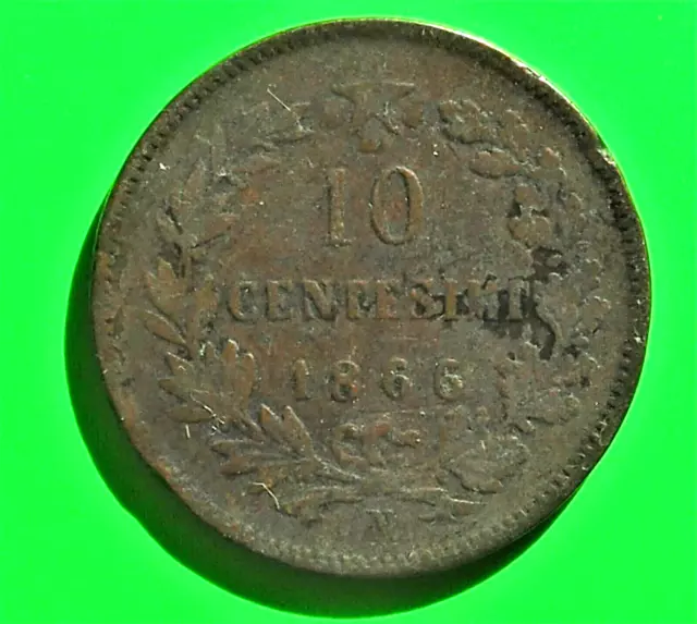 ITALY 1866 "N" 10 Centesimi - USED & Circulated-Refer to photos for condition