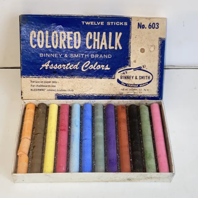 Vintage Binney & Smith #603 Colored Chalk For Paper 12 Sticks of Assorted Colors