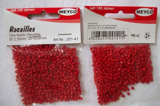 Meyco Rocailles - Stickperlen 2,5 mm - 2 x 20 Gramm - Rot opak wie Bild - Rest