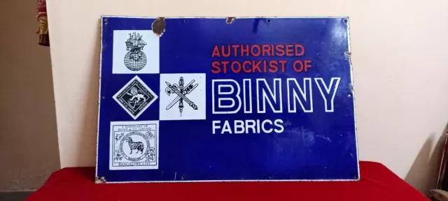 Original Binny Fabrics Antique Vintage Advt Tin Enamel Porcelain Sign Board E49