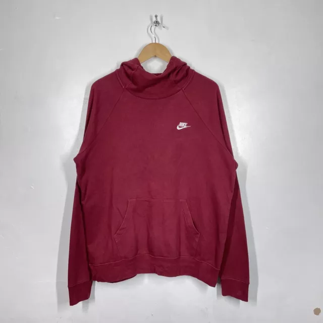 Nike Hoodie Womens XL Red Burgundy Pullover Funnel Neck Swoosh Gym Casual