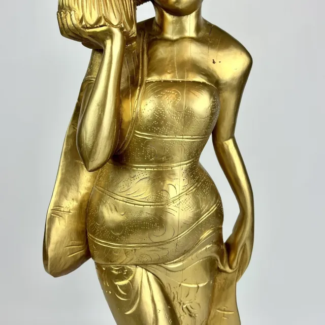 Saraswati Hindu Balinese Goddess Gold Wood Carving Lady Statue Large 24" Tall 3
