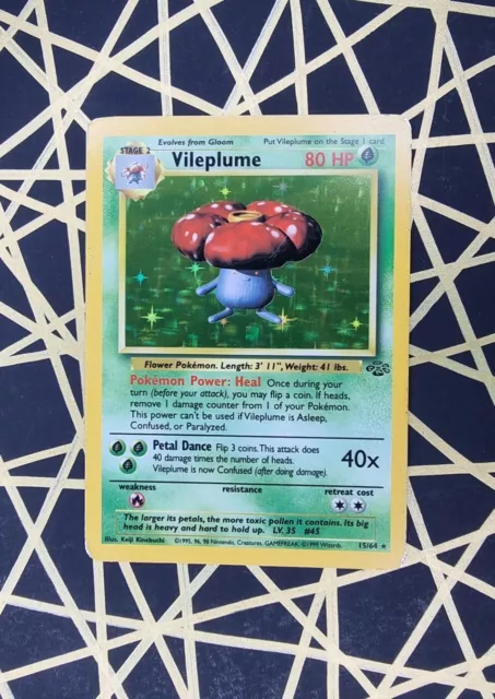 🔥 Vileplume 15/64 🔥 Original Jungle Rare Holo Pokemon Card WOTC 1999 TCG