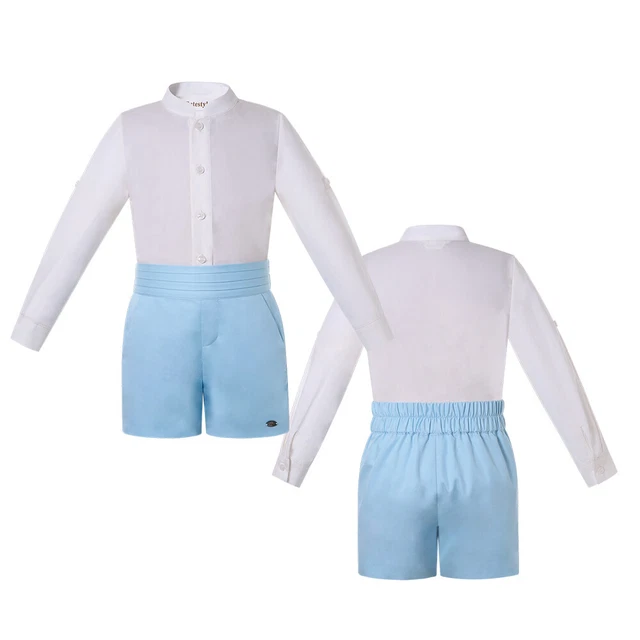 Set 2 pezzi abbigliamento festa per ragazzi top a maniche lunghe e pantaloncini blu cielo
