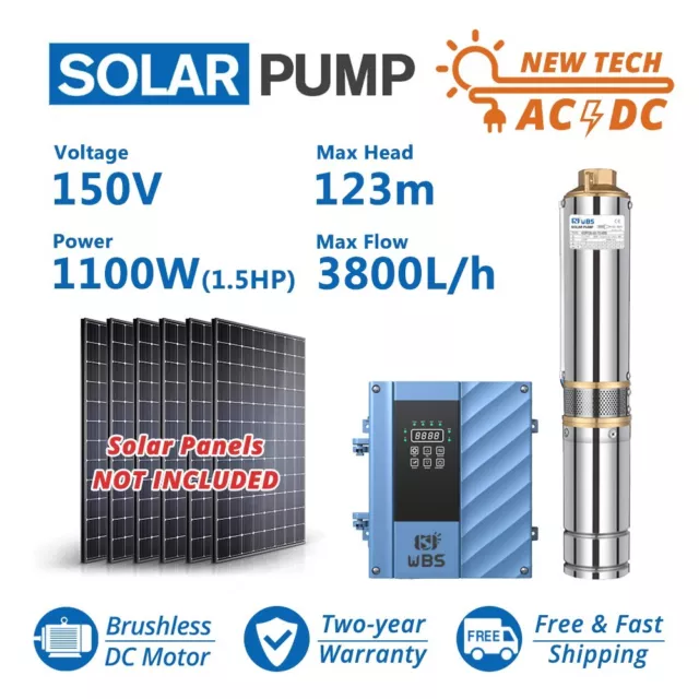 3" AC/DC Hybrid Bore Solar Well Water Pump 1.5HP Submersible MPPT Controller Kit