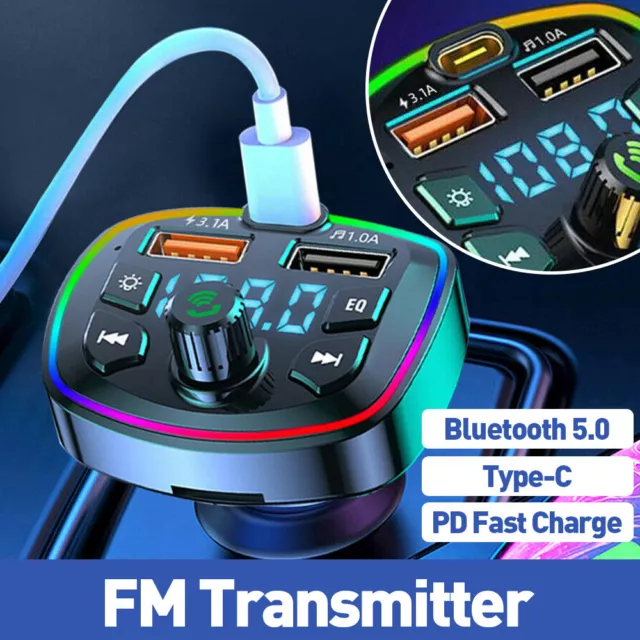 Car FM Transmitter Bluetooth Radio MP3 Player Music RGB Light Charger Kit USB