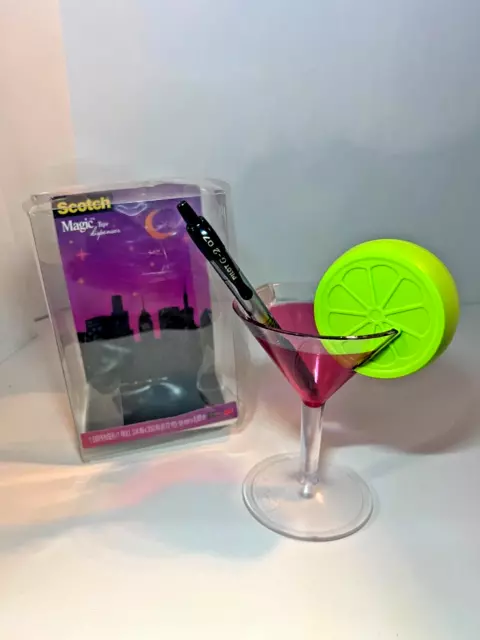 Scotch Magic Tape Dispenser Cosmo Pink Martini Cocktail Glass Lime Pen Holder