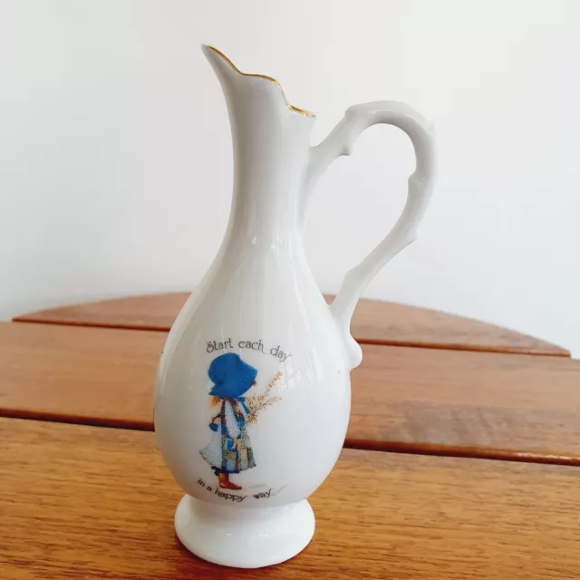 Vintage Holly Hobbie Vase 15cm "Start Each Day in a Happy Way" retro 70s