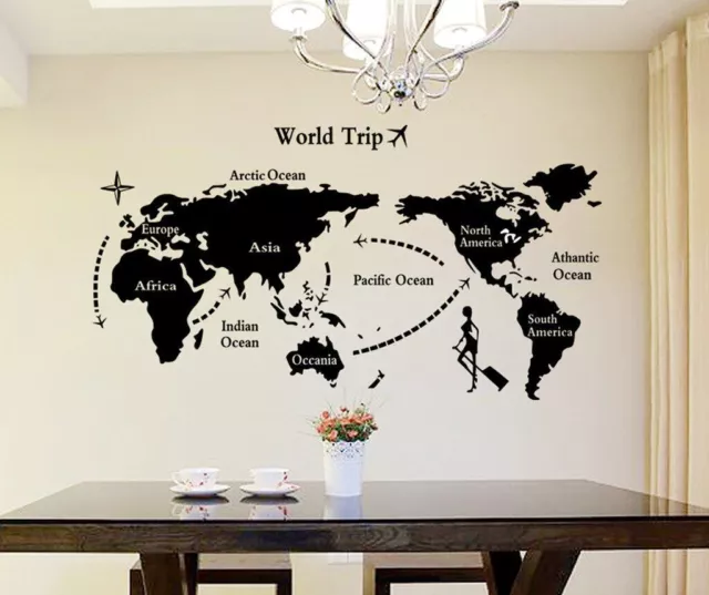 World Map Wall Sticker PVC Vinyl 90 cm x 60 cm, Black Pack of 1