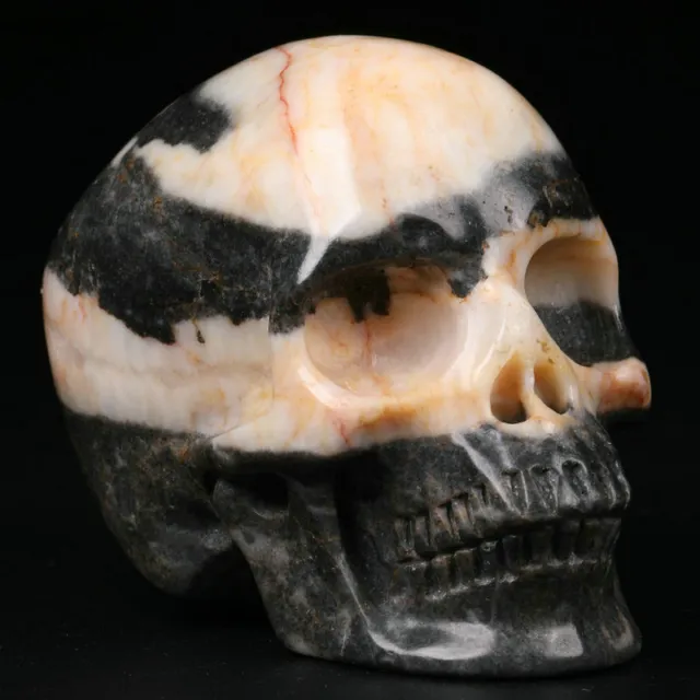 2.0" Pink Zebra Jasper Carved Crystal Skull, Realistic, Crystal Healing