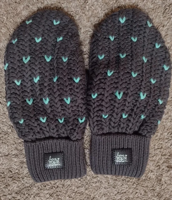 Love Your Melon Women's Knit Mittens L/XL Gray Chunky Cable T