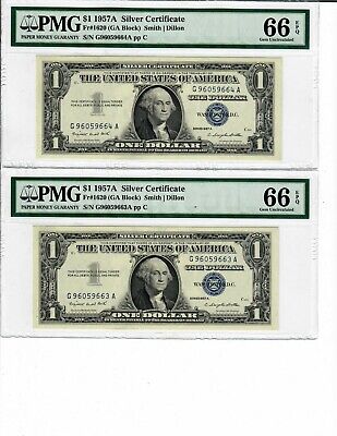 5x CSN $1 1957A Fr 1620 Consecutive Serial Number Silver Certs PMG UNC 64-67 EPQ