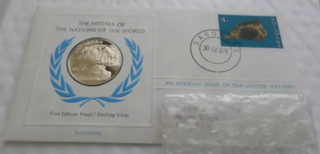 Republic of Botswana Sterling Silver Coin Medal Stamp Cover UN