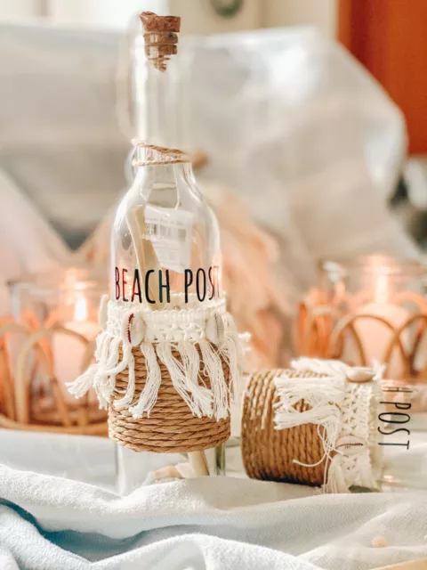 BOHO HYGGE ♥ Glas - Flaschenpost Seegras & Makramee Muscheln Dekoflasche