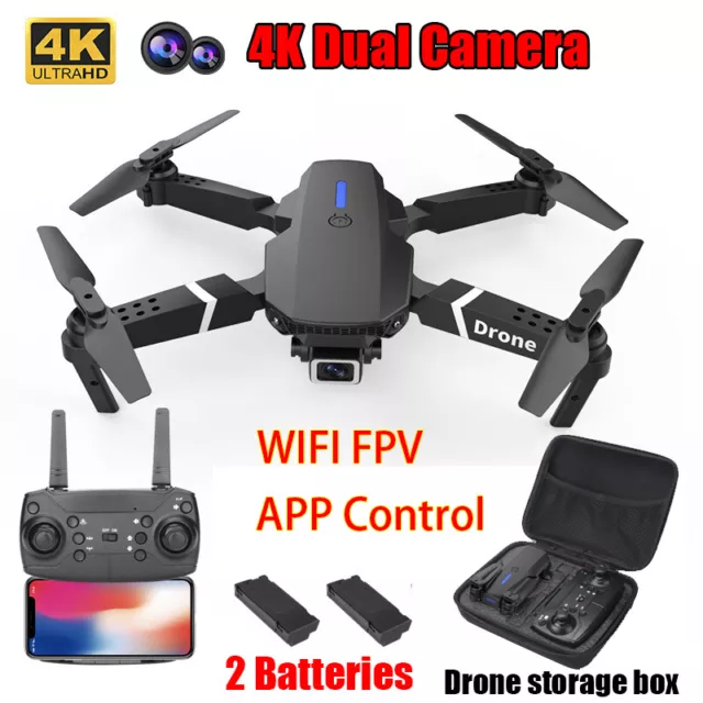 WiFi FPV RC Drone 4K HD Dual Camera Foldable Quadcopter Gesture Photo +2 Battery