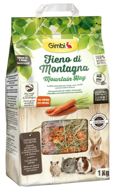 Gimbi Fieno di montagna Fieno per Conigli e Roditori con carote Alimento 1kg