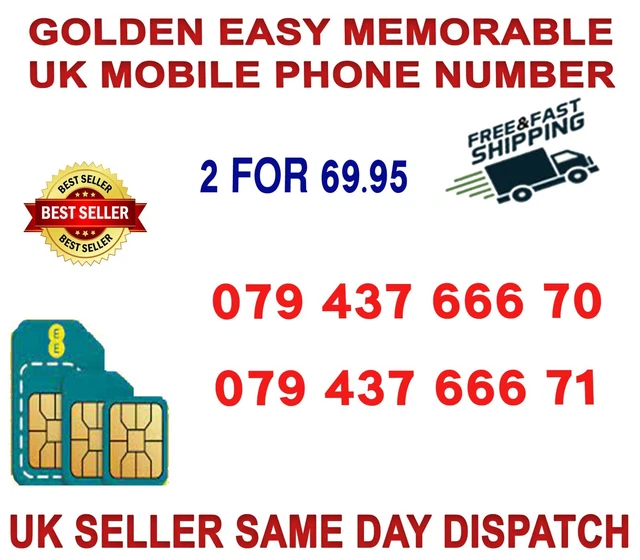 Golden Easy Memorable Uk Vip Mobile Phone Number 2 For 69.95 ( Ee Network) B 66