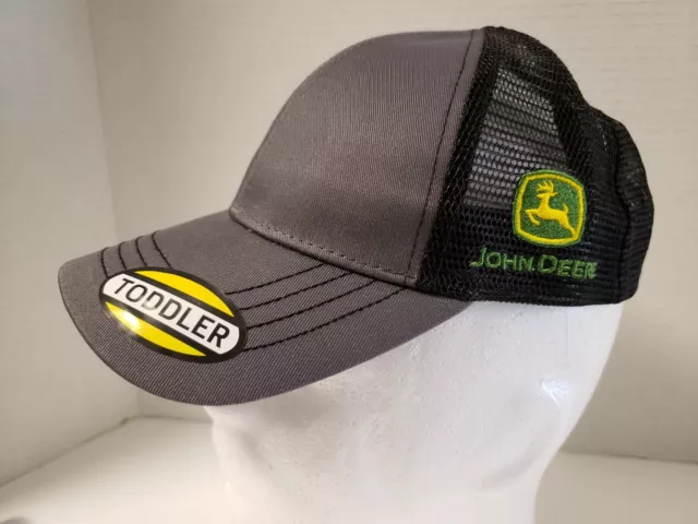 John Deere Hat Cap Black Logo Gray Hook Loop Adjustable Adult