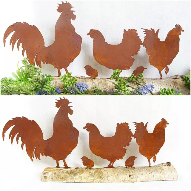 Edel Rost Hahn Henne Küken 41x21/ Garten Deko Landhaus Metall Hühner Huhn Gockel