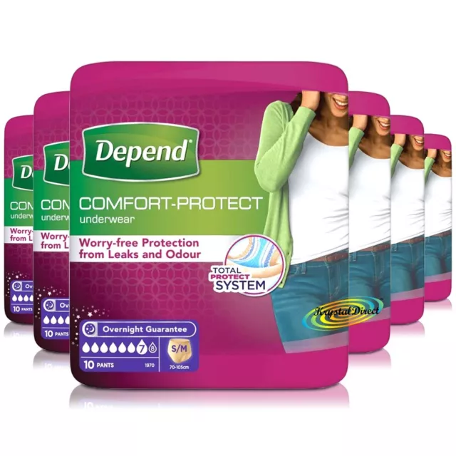 6x Depend Comfort Protect Incontinence Pants for Women Small / Medium 10 Pants