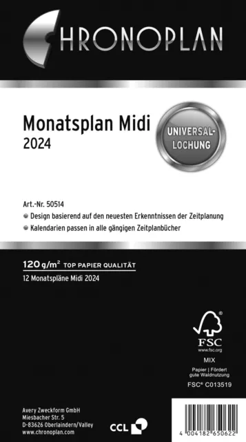 CHRONOPLAN 50514 Ersatzkalendarium Monatsplan - Midi, 1 Monat / 1 Seite