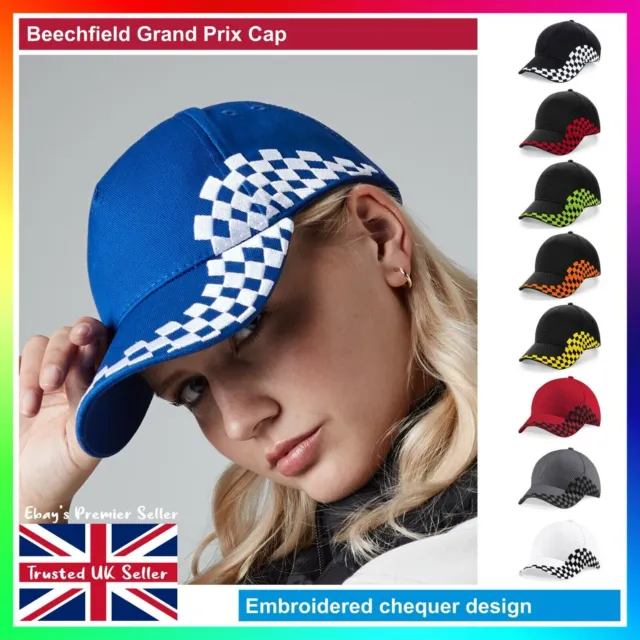 Beechfield Grand Prix Baseball Cap - Unisex Curved Peak Adjustable Hat