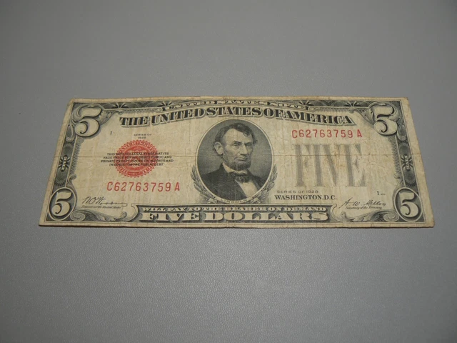 1928 Five Dollar Bill $5 United States Note Red Seal