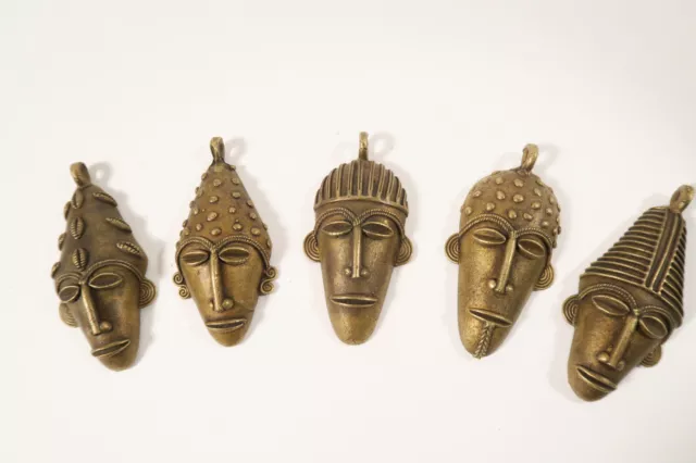 Lot 5 schöne Messinganhänger Masken CO28 Ghana Brass Pendants Masks Ashanti