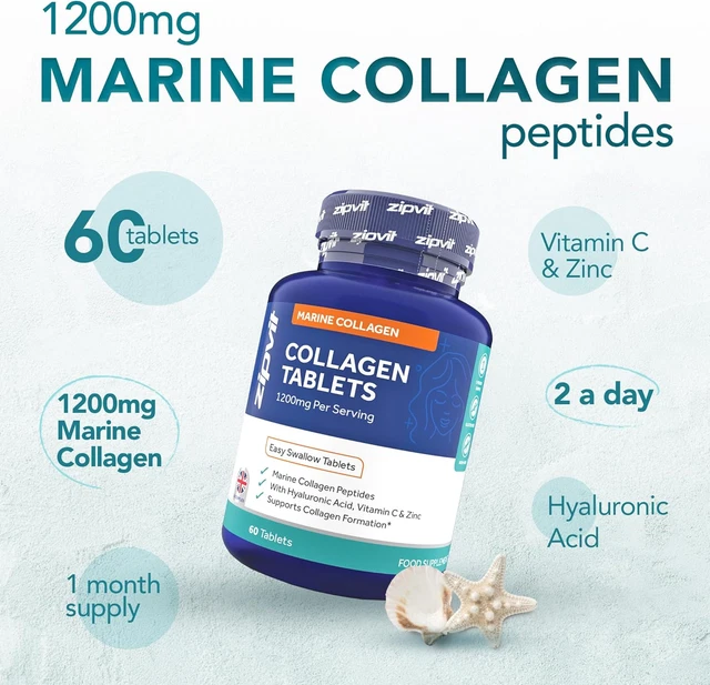 MARINE COLLAGEN 1200MG Tablets with Hyaluronic Acid, Vitamin C, and