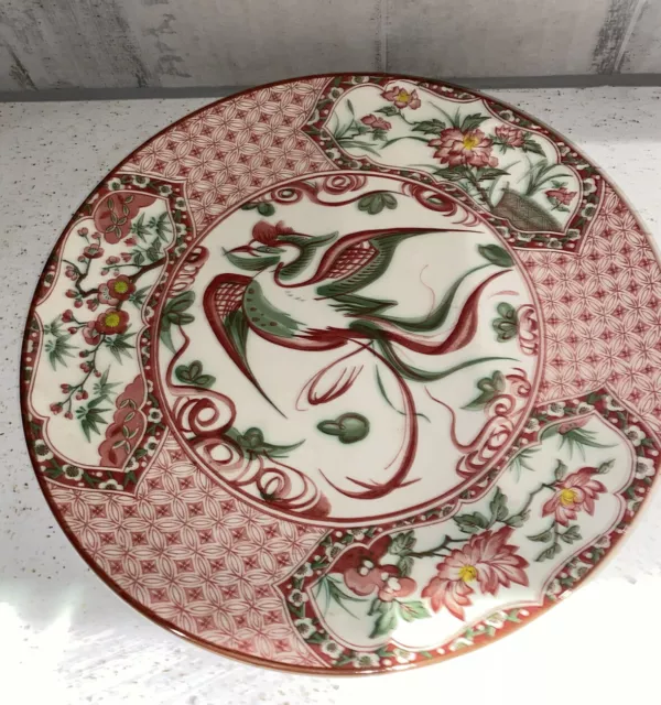 Chinese Ceramic Plate Dragon / Phoenix Pink & Green Decoration