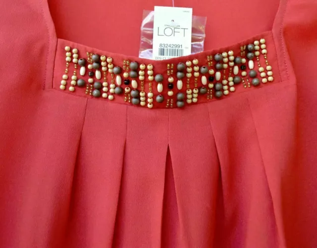 NWT Ann Taylor LOFT Orange Red wood beads square neck women's blouse Top S, M, L 3