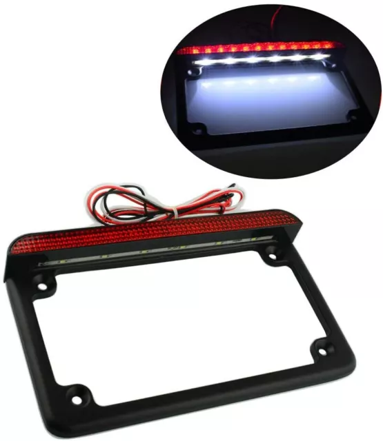 Black Motorcycle License Number Plate Frame Holder Bracket with LED Brake Light