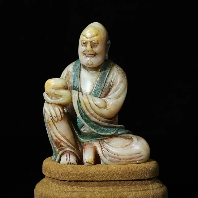 Chinese Exquisite Handmade Lohan carving Shoushan Stone Statue