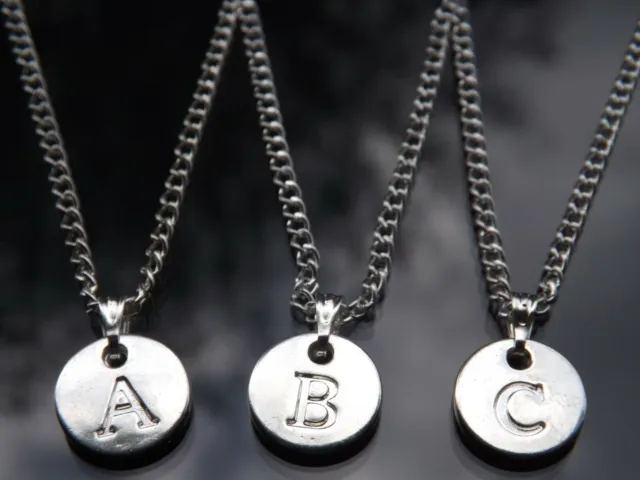 Initial Disc Charm Necklace With Silver Plated Chain By Hudegate