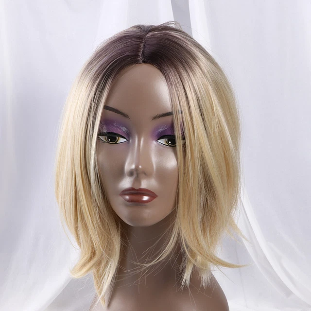 Pelucas sintéticas de pelo liso para mujer blanca cabeza bob