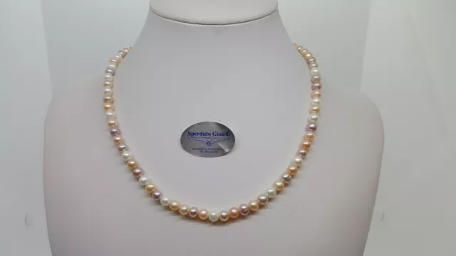 ARMONIE COLLANA DI PERLE MULTICOLORE 5,5-6mm CON CHIUSURA ORO BIANCO 18KT (0390)