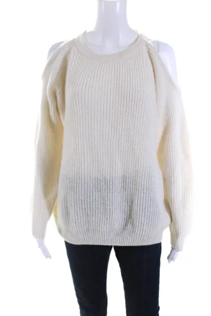 IRO Women's Long Sleeve Cold Shoulder Medium Knit Sweater Cream Size S