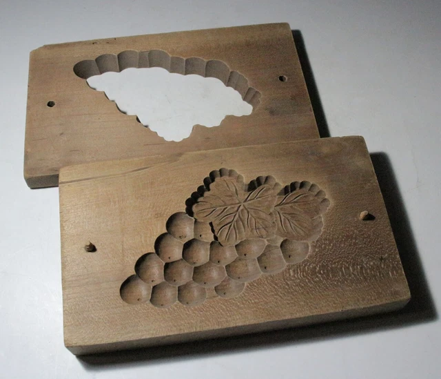 [Y] Japanese Antique Art Wooden Rice Cake Mold "KASHIGATA" Grapes Carving RARE