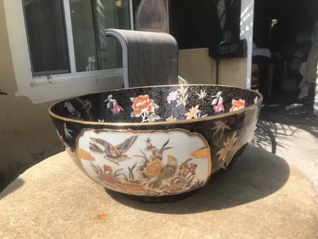 Vintage Early Mid 1900’s Asian Hand painted Gilt X Large 16” Porcelain Bowl