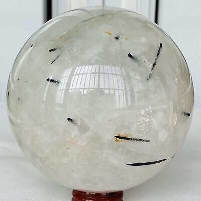Natural Black Tourmaline Ball Crystal Quartz Sphere Healing Stone+stent 2360g