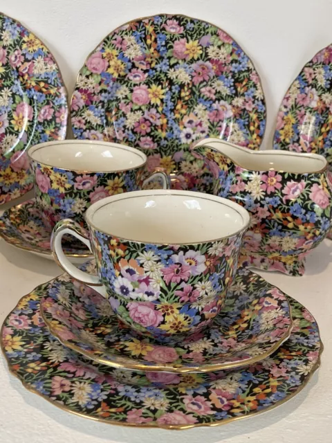 Vintage Royal Winton Balmoral Chintz Tea Cups & Saucers, Plates & Milk Jug 18