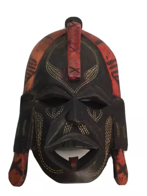African Tribal Wooden Jambo Kenya Mask Hand Carved Painted 9"