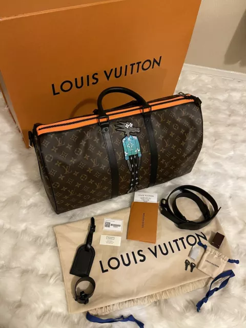 Brand New Auth 2019 Louis Vuitton Virgil Abloh Black Mesh Monogram Keepall  50