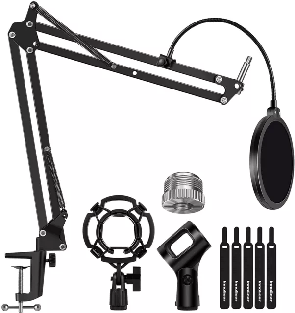 Microphone Stand Set with Shock Mount Mic Clip Holder Pop Filter ++ Filter Screw