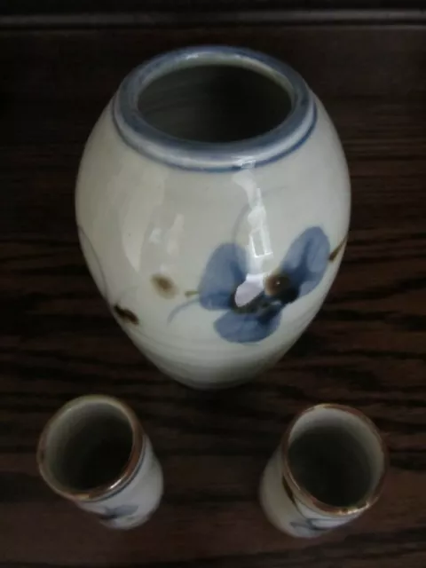 Cool VASE + 2 small pots STUDIO POTTERY STONEWARE    FLOWER or  BRUSHES HOLDER 3